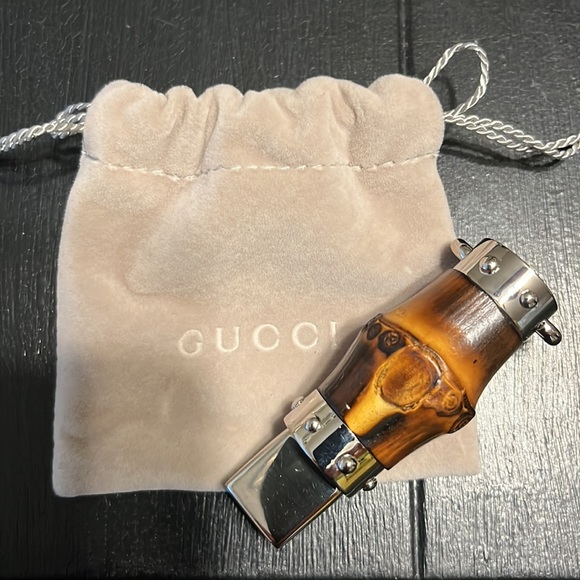 Gucci bamboo thumb drive key chain with pouch.